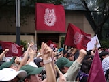 Aspecto de una marcha de estudiantes del IPN en CDMX.