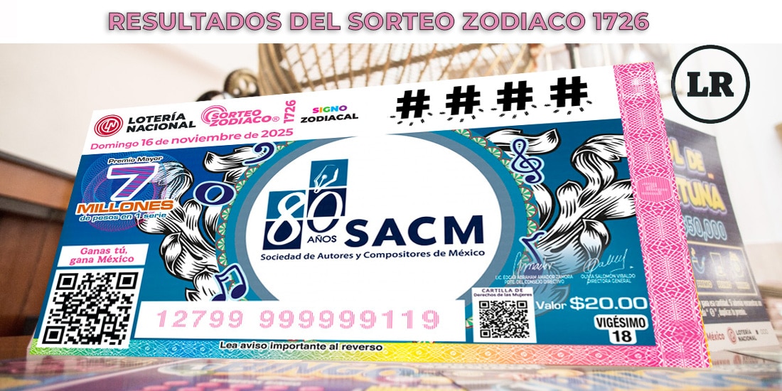 Resultados Sorteo Zodiaco 1726 del 16 de noviembre del 2025 de Lotería Nacional.