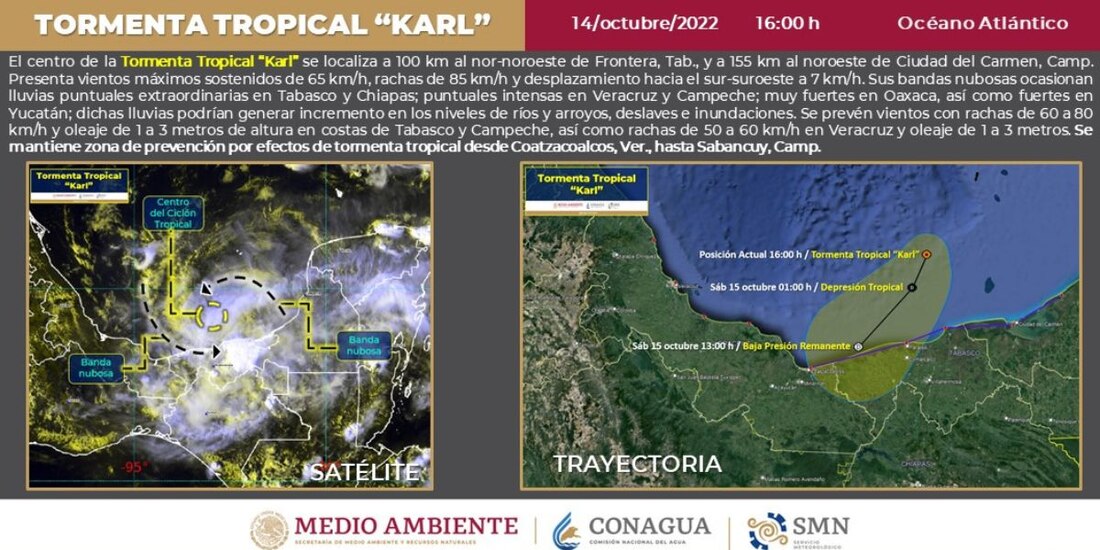 Prevén impacto de "Karl" en Tabasco esta noche.