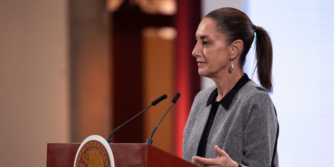La Presidenta Claudia Sheinbaum en su conferencia de la Mañanera del Pueblo.