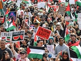 Manifestantes a favor de la causa palestina, en CDMX.