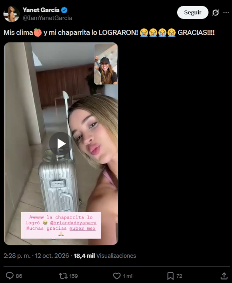 Yanet García reporta robo de maleta en viaje en Uber