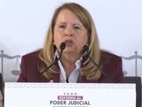 La ministra Loretta Ortiz en su participación durante el foro “Reforma al Poder Judicial y sus efectos en beneficio de la Ciudad de México”.