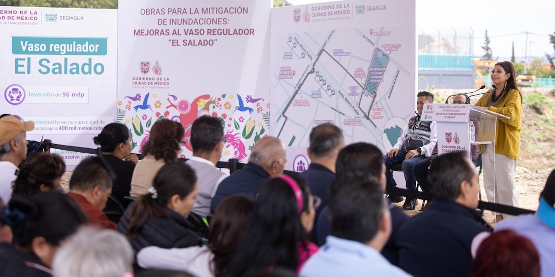 La jefa de Gobierno, Clara Brugada, encabezó la entrega de la modernización integral del Vaso Regulador El Salado en Iztapalapa.