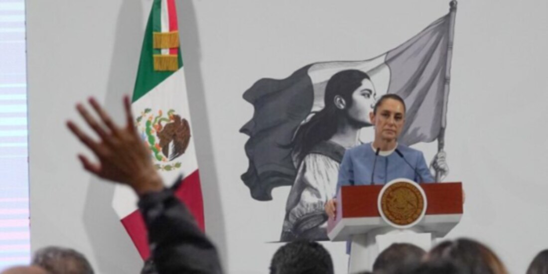 La presidenta Sheinbaum, ayer, durante la conferencia matutina de Palacio Nacional.