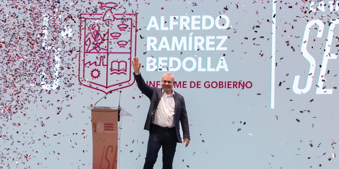 Alfredo Ramírez Bedolla, gobernador de Michoacán, en uno de los mensajes regionales por su Quinto Informe de Gobierno.
