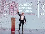 Alfredo Ramírez Bedolla, gobernador de Michoacán, en uno de los mensajes regionales por su Quinto Informe de Gobierno.