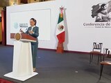 Claudia Sheinbaum este jueves en Palacio Nacional.
