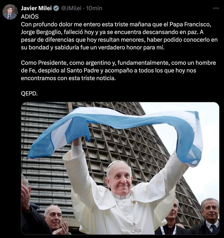 El mensaje del presidente Milei en redes sociales