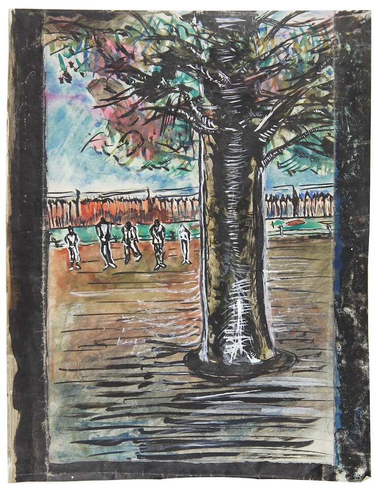 Dibujo de sus recuerdos en los campos de concentración.