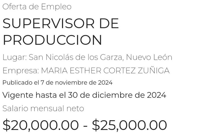 Imagen de la vacante que oferta Nuevo León.