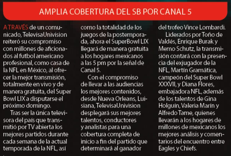Amplia cobertura del SB por Canal 5