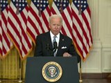 El presidente de EU, Joe Biden, en conferencia de prensa este lunes.