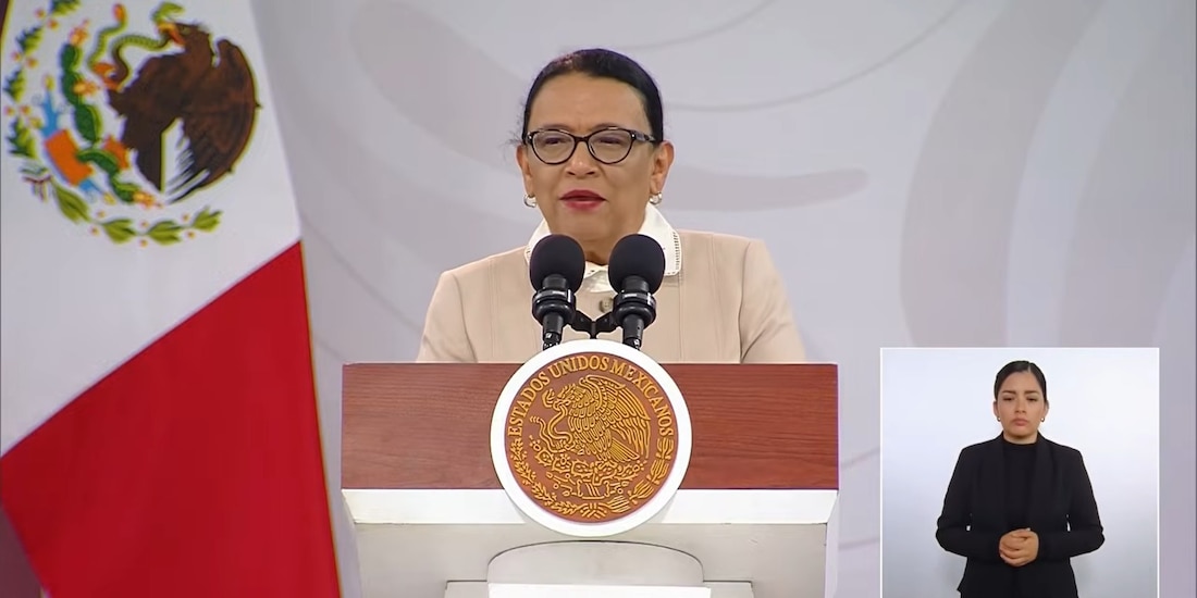 Rosa Icela Rodríguez, secretaria de Gobernación, en la conferencia de CSP.