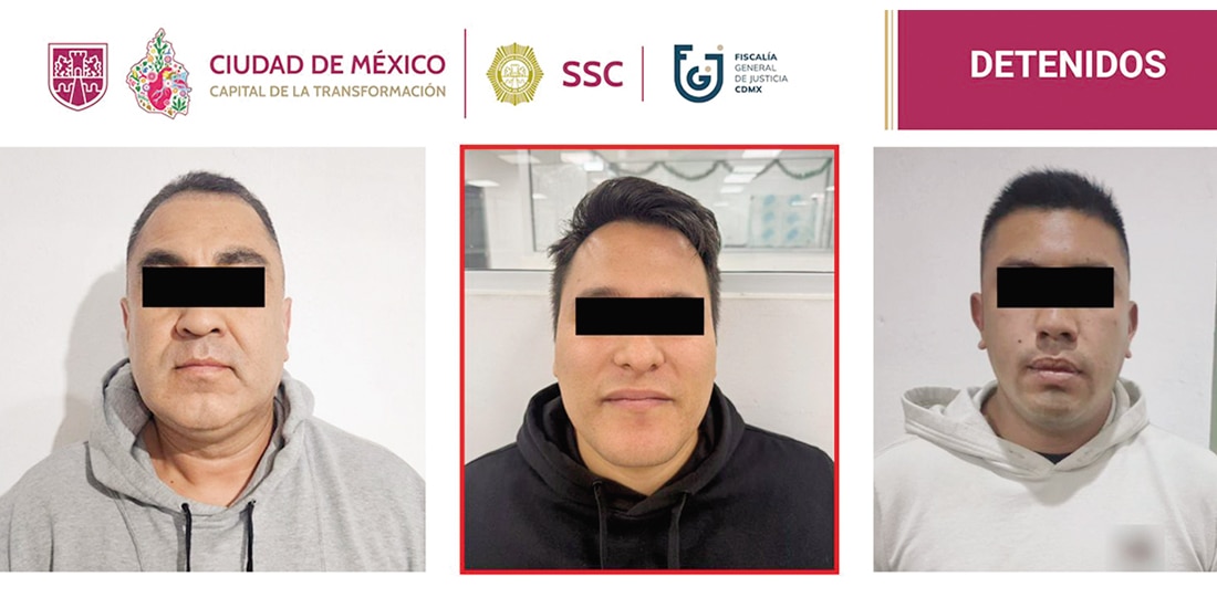 Los tres presuntos integrantes de Los Rodos, detenidos ayer en la capital del país.