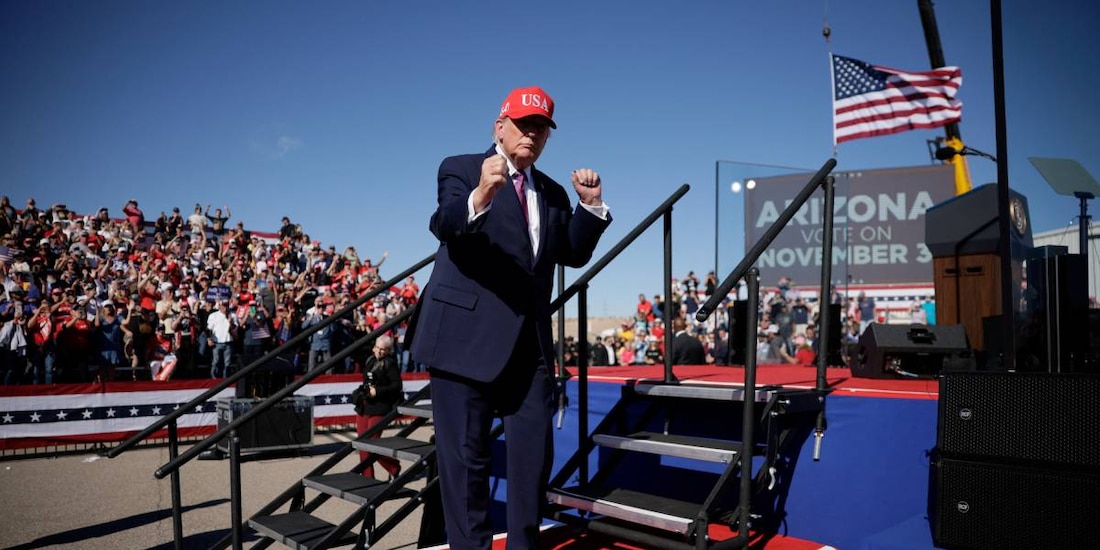 Donald Trump elogia a Claudia Sheinbaum durante un mitin en Arizona, EU.