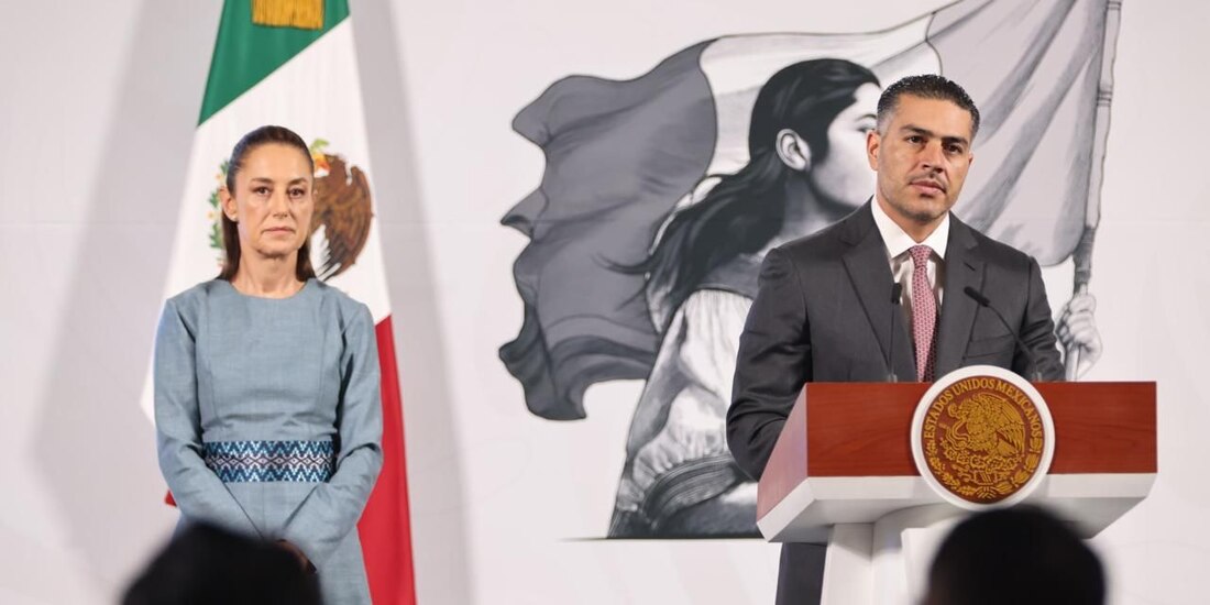 Omar García Harfuch durante la Mañanera del Pueblo de este lunes.