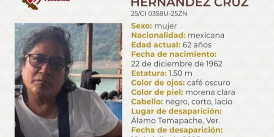 Ficha de búsqueda de Irma Hernández, publicada el pasado 18 de julio