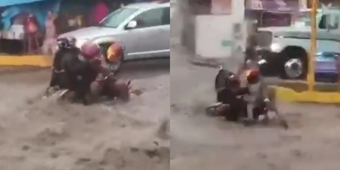 Corrientes arrastran motocicleta con familia en Tulpetlac