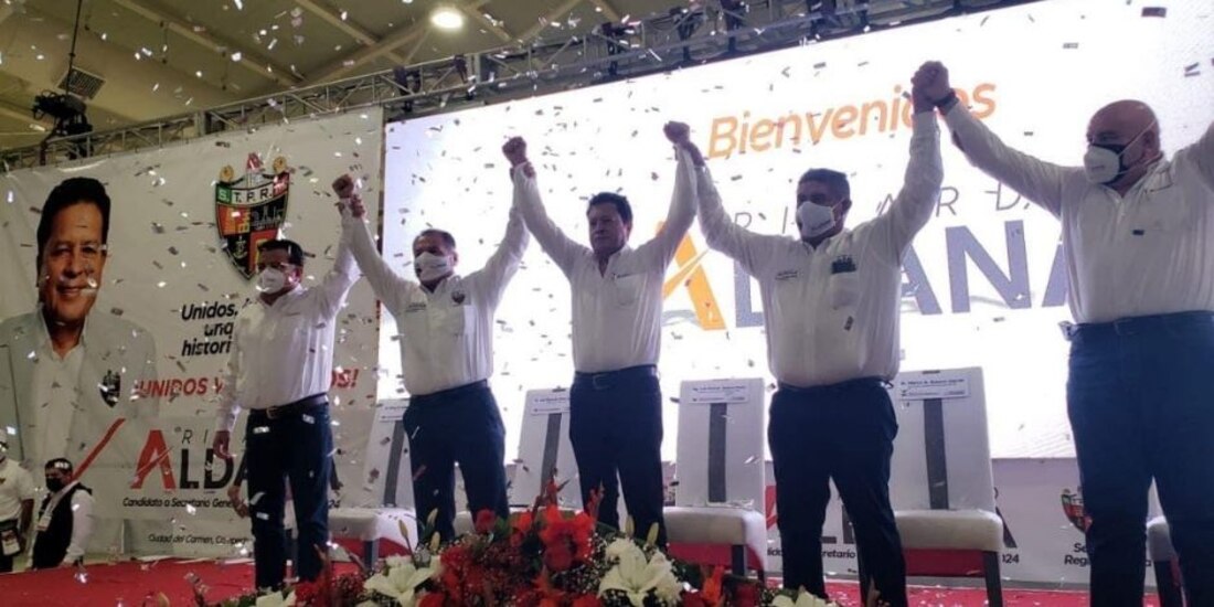 Trabajadores de Campeche respaldan a Ricardo Aldana como nuevo aspirante a secretario general del STPRM.