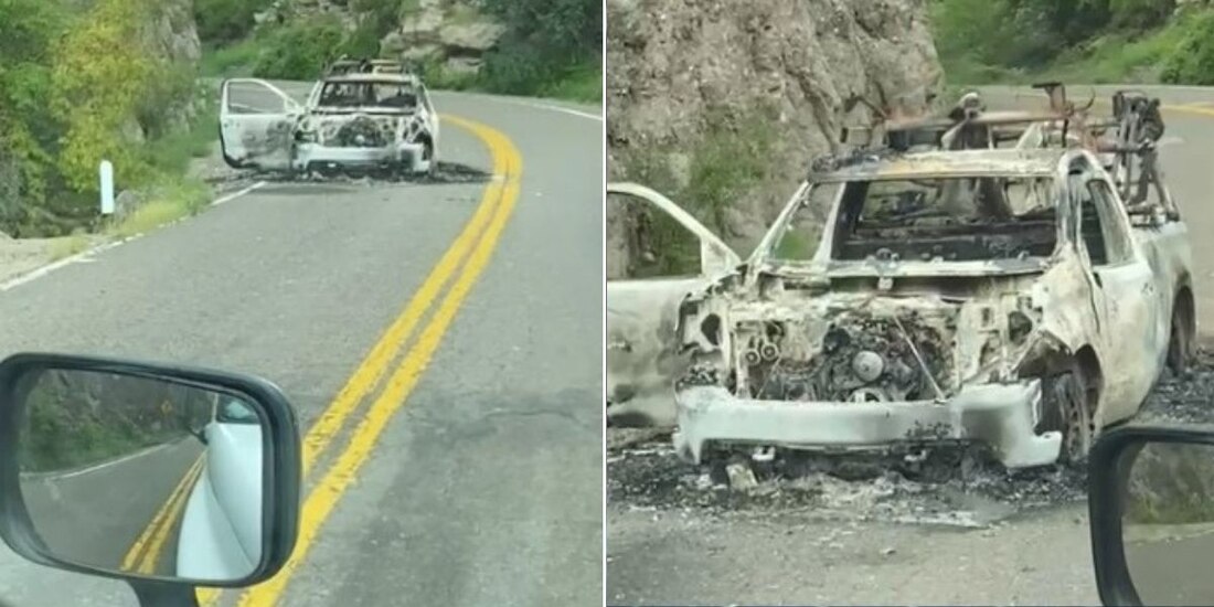 Video del auto calcinado en agresión a trabajadores de CFE.