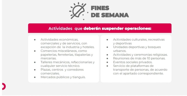 Actividades prohibidas los fines de semana.
