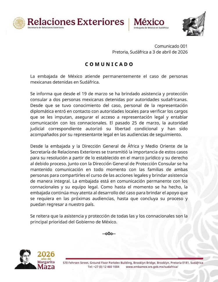 Comunicado de la SRE sobre Julio “Profe” Ibáñez y Danny García