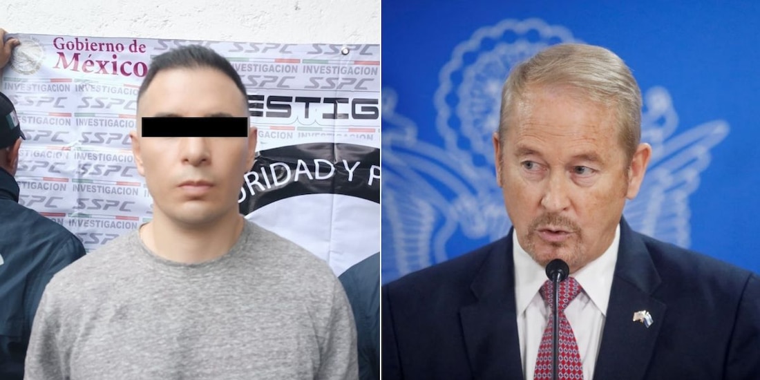 Ronald Johnson, embajador de EU en México (der.), celebra resultados de colaboración tras detención de "Lobo Menor" (izq.).