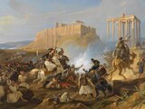 Lienzo que retrata el Asedio de la Acrópolis, en 1826.