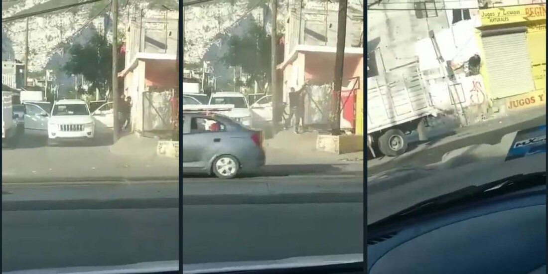 En el video se alcanza a ver cómo tres sujetos llegan en una camioneta blanca a una casa ubicada en Monterrey, Nuevo León, y comienzan a disparar.
