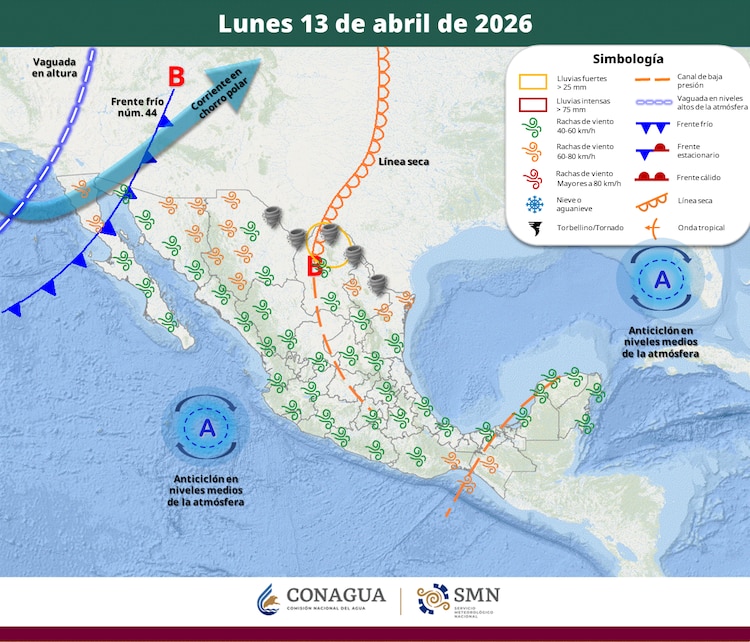 Áreas en vigilancia por desarrollo de tormentas significativas 13 de abril