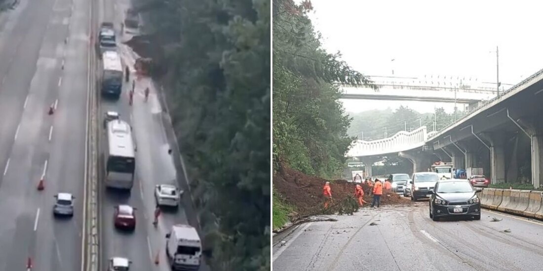 Deslave en la autopista México - Toluca provoca tráfico intenso.
