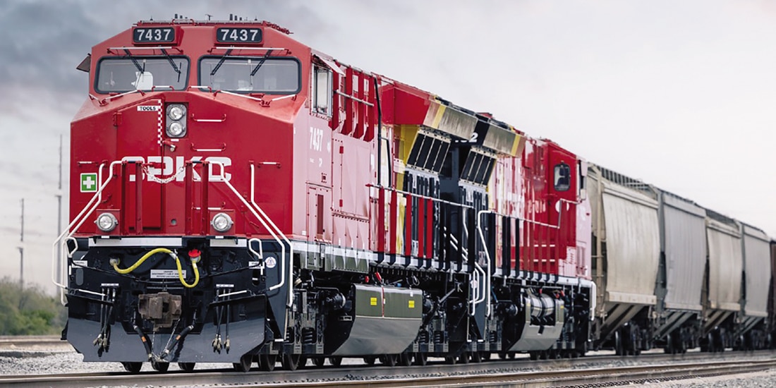 Aspecto de locomotora, propiedad de la empresa CPKC, en agosto de 2025