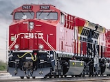 Aspecto de locomotora, propiedad de la empresa CPKC, en agosto de 2025