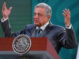 El Presidente Andrés Manuel López Obrador en conferencia matutina, hoy.