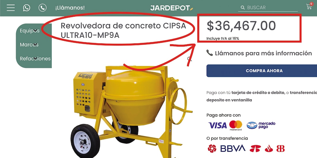 EL PORTAL Jardepot ofrece la maquinaria en un precio unitario menor