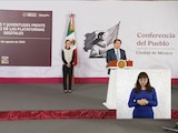 Claudia Sheinbaum y Mario Delgado este lunes en Palacio Nacional.