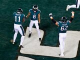 Jugadores de los Eagles en un partido en los playoffs de la NFL. Philadelphia llegó al Super Bowl 2023 después de vencer a San Francisco en la final de la Conferencia Nacional.