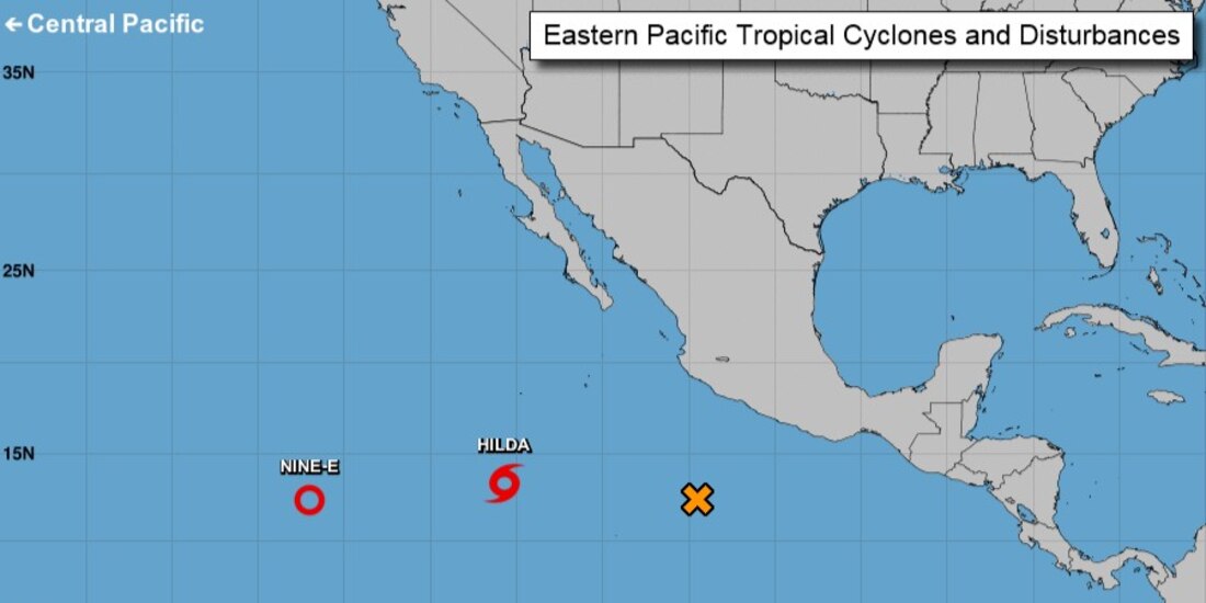 De manera simultanea se han desarrollado la tormenta tropical "Hilda" y la depresión tropical Nueve-E.