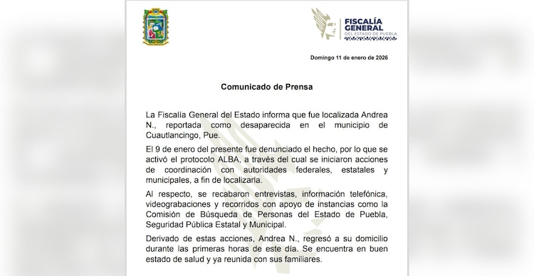 Comunicado de la FGE de Puebla