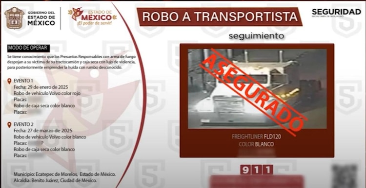 Recuperan camión robado gracias a labores de seguridad y vigilancia.