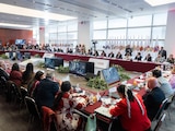 Aspecto de la plenaria de los senadores de Morena.