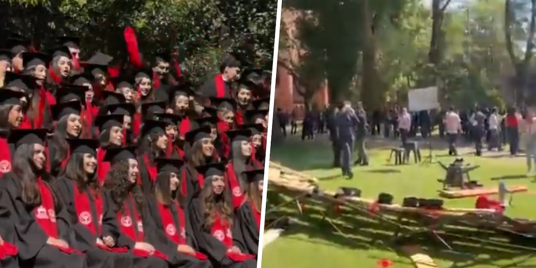 Colapsa grada durante fotografía de graduación del plantel Santa Fe de la IBERO.