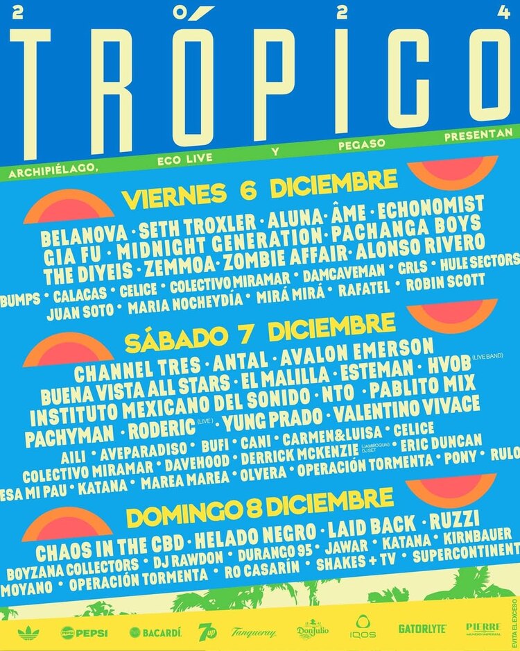 Line up del festival Trópico, que se celebra en Acapulco.