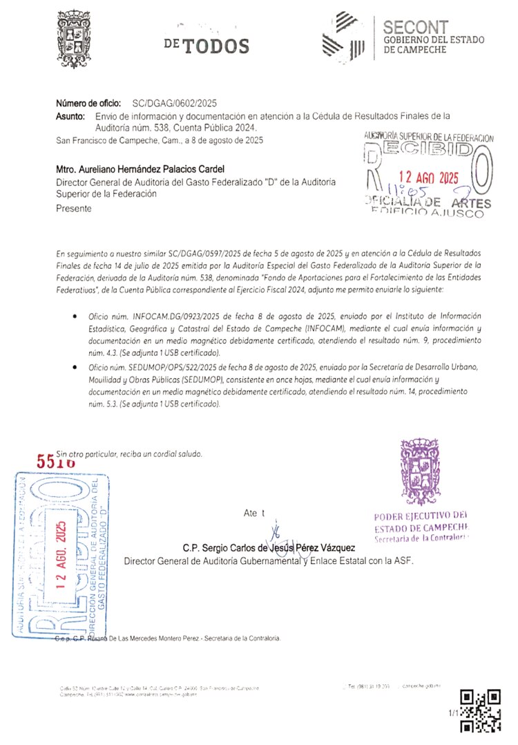 Oficios remitidos por la Contraloría estatal que buscaban justificar las anomalías.