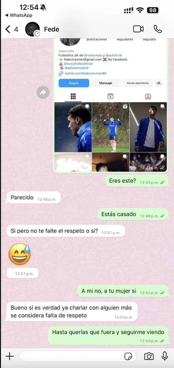 Una influencer ventiló en redes sociales algunos mensajes que le mandó Federico Viñas.