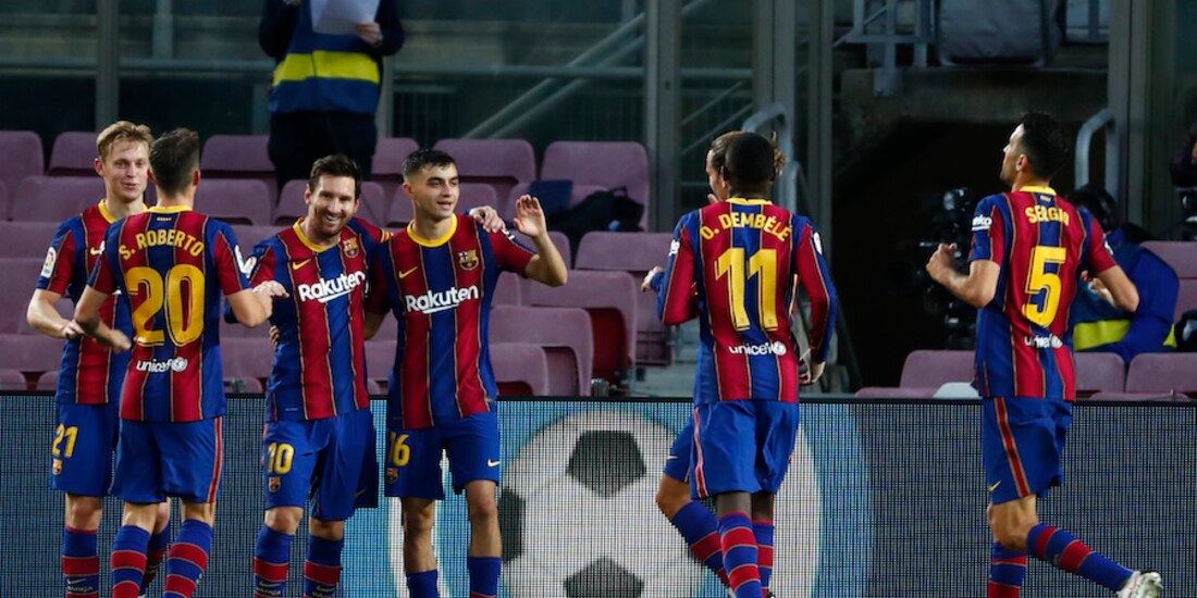 Futbolistas blaugranas celebran un tanto hace dos semanas.