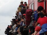 Migrantes bloquean autopista en Veracruz y son atropellados por camión; no hay lesionados