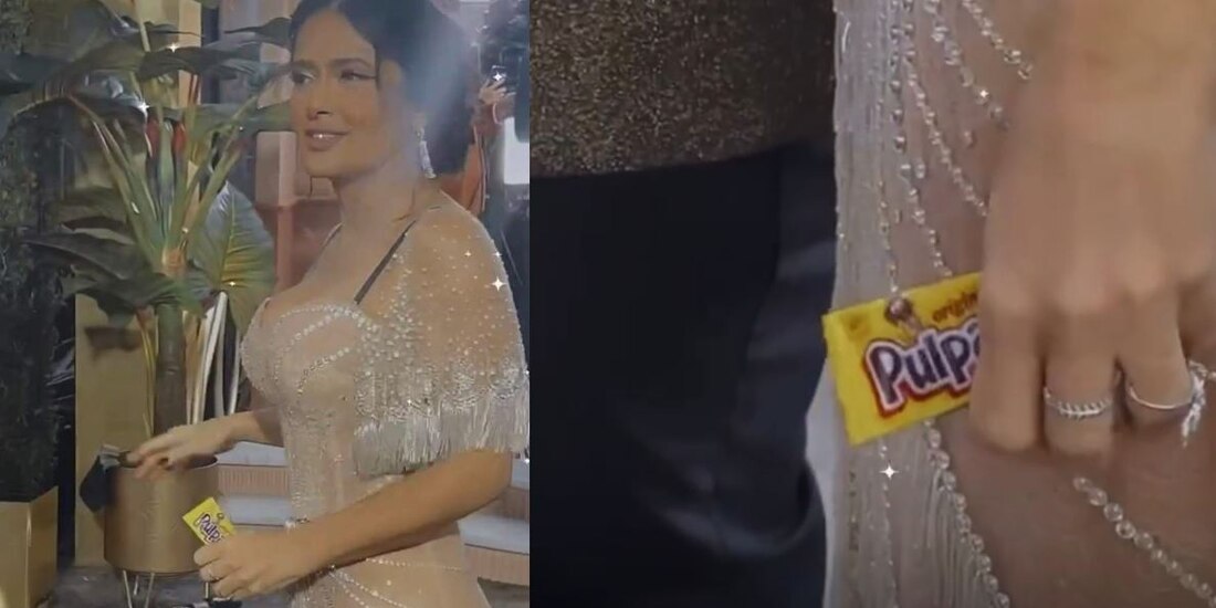 Salma Hayek es la reina de los Globos de Oro al llegar con un pulparindo en la mano