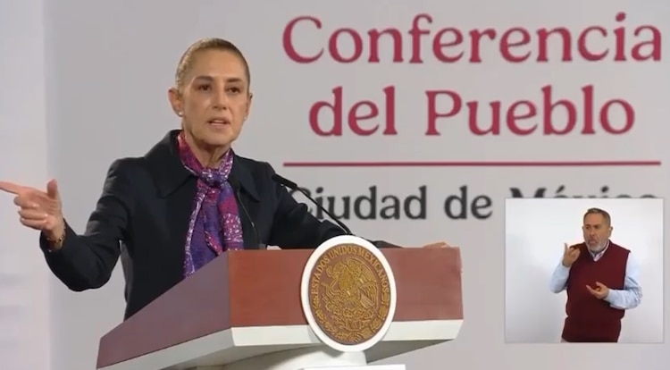 La presidenta Claudia Sheinbaum, este viernes durante la Conferencia del Pueblo.